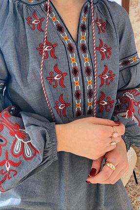 بلوز آبی زنانه رگولار Ateilerdijle - کد 330003127