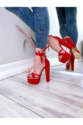 کفش پاشنه بلند کلاسیک قرمز زنانه چرم مصنوعی AYAKKABI PRENSİ - کد 330068136
