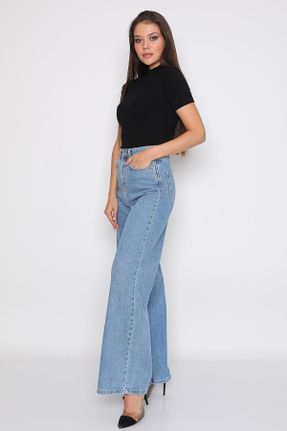 شلوار جین آبی زنانه پاچه راحت فاق بلند اکریلیک ساده جوان بلند کد 331148128