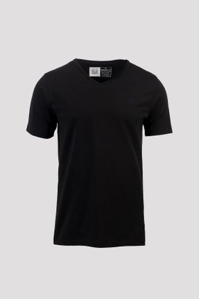 تی شرت مشکی مردانه اسلیم فیت یقه هفت پنبه (نخی) کد 331897552