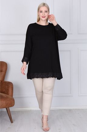 تونیک سایز بزرگ مشکی زنانه بافتنی Genel Markalar - کد 39607937