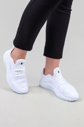 کفش اسنیکر سفید زنانه بند دار پارچه نساجی کد 95859235