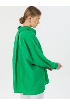 پیراهن سبز زنانه اورسایز یقه پیراهنی کد 331153230