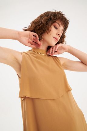 بلوز قهوه ای زنانه ساده Sateen - کد 331924134