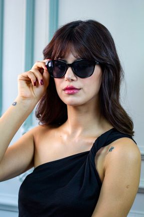 عینک آفتابی مشکی زنانه 55 UV400 استخوان سایه روشن هندسی کد 333099568