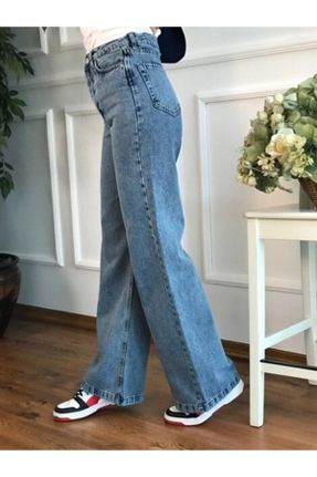 شلوار جین آبی زنانه پاچه لوله ای فاق بلند ساده بلند کد 332585796