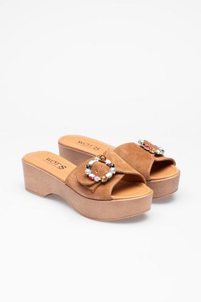 دمپائی قهوه ای زنانه چرم خالص lizshoe - کد 333165916