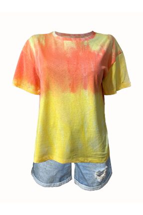تی شرت نارنجی زنانه رگولار یقه گرد پنبه (نخی) تکی بیسیک کد 335080878