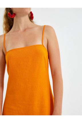 لباس نارنجی زنانه بافتنی مخلوط کتان رگولار بند دار کد 335541647