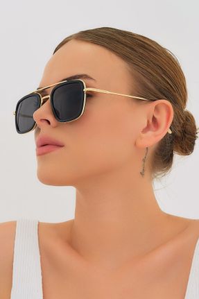 عینک آفتابی طوسی زنانه 50 UV400 استخوان مات هندسی کد 94213230
