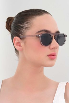 عینک آفتابی طوسی زنانه 50 UV400 استخوان مات هندسی کد 250138896