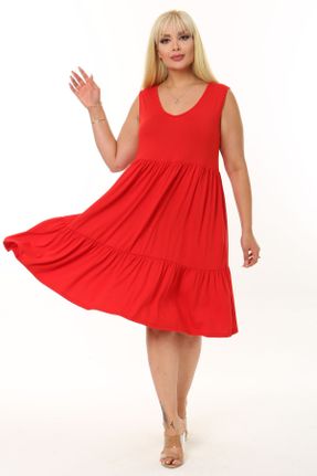 لباس قرمز زنانه ویسکون سایز بزرگ بافت کد 336917978