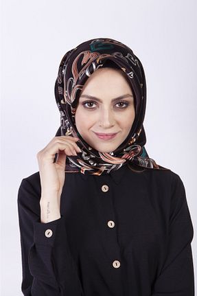 روسری قهوه ای گلدار AWAM SILK - کد 42829268