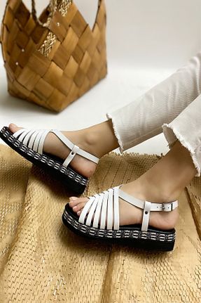 صندل سفید زنانه پاشنه تخت Ülkü Yaman Collection - کد 42793129