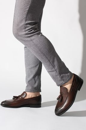 کفش کلاسیک قهوه ای مردانه چرم طبیعی کد 43423434