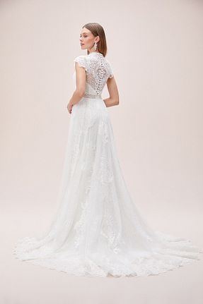 لباس عروس بژ زنانه دانتل Oleg Cassini - کد 52280388