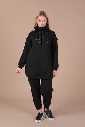 ست گرمکن حجاب مشکی زنانه اورسایز SAQA Prive - کد 68985915
