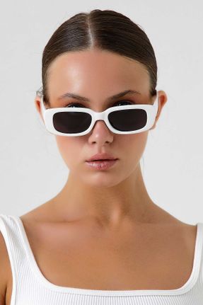 عینک آفتابی سفید زنانه 50 UV400 سایه روشن هندسی کد 118435278