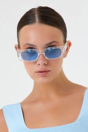 عینک آفتابی آبی زنانه 50 UV400 استخوان مات مستطیل کد 121552236