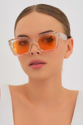 عینک آفتابی سفید زنانه 50 UV400 استخوان مات هندسی کد 253909834
