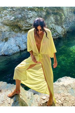 کیمونو و کافتان زرد زنانه پنبه ای BEACHTALK - کد 75190128