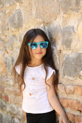 عینک آفتابی آبی بچه گانه 39 UV400 استخوان آینه ای مستطیل کد 238348059