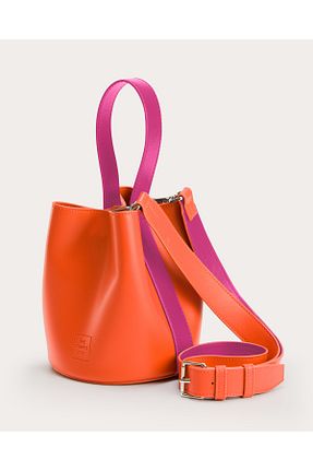 کیف دوشی نارنجی زنانه چرم خالص Thestance.co - کد 336617078