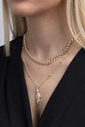 گردنبند جواهر طلائی زنانه برنز کد 645135245