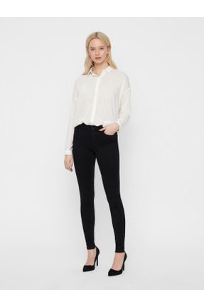 شلوار جین مشکی زنانه پاچه تنگ فاق بلند جین ساده جوان استاندارد کد 338342552