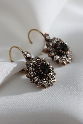گوشواره جواهر مشکی روکش طلا Süspüs Accessories - کد 337867280