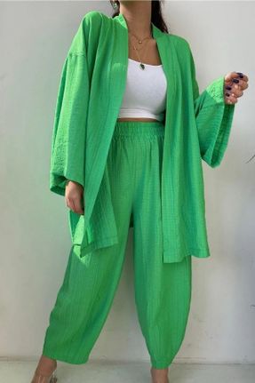 ست سبز زنانه بافتنی بافت اورسایز فاق بلند کد 337929825