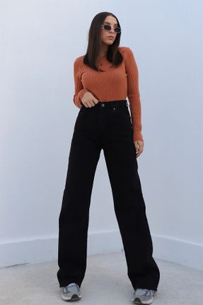 شلوار جین مشکی زنانه پاچه گشاد فاق بلند جین ساده بلند کد 310181126
