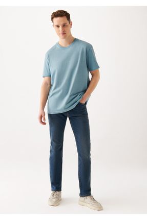 شلوار جین سرمه ای مردانه پاچه ساده پنبه (نخی) استاندارد کد 3411077