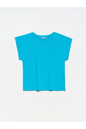 تی شرت فیروزه ای زنانه رگولار یقه گرد تکی بیسیک کد 286387160