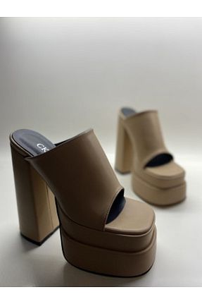 کفش پاشنه بلند کلاسیک بژ زنانه چرم Num40S - کد 340522244