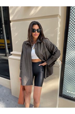 پیراهن قهوه ای زنانه اورسایز OOTD - کد 340676451