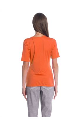 تی شرت نارنجی زنانه یقه هفت کد 69815338