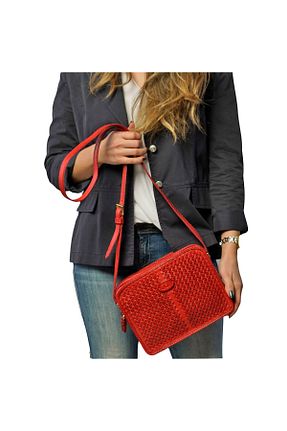 کیف پستچی قرمز زنانه چرم خالص Gön - کد 64606255