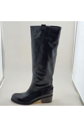 چکمه مشکی زنانه چرم خالص VİNİCCİ AYAKKABI - کد 68381595