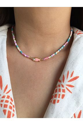 گردنبند جواهر رنگی زنانه روکش طلا DGN Shoping - کد 343205729
