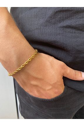 دستبند استیل (فولاد) طلائی مردانه استیل (فولاد) MEKKANMODA - کد 343322629