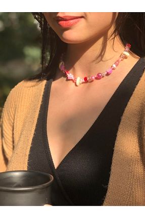 گردنبند جواهر صورتی زنانه سنگ BerryBaggie - کد 343958234