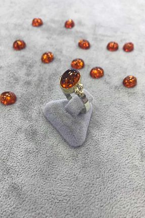 انگشتر نقره قهوه ای زنانه کهربا NSA SILVER - کد 36987799