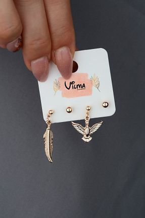 گوشواره جواهر صورتی روکش طلا Vilma Aksesuar - کد 153494994