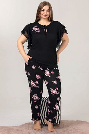 ست لباس راحتی سایز بزرگ مشکی زنانه رنگی Jenny Daphne - کد 345094861