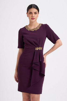 لباس مجلسی و فارغ التحصیلی بنفش زنانه کرپ Balizza - کد 345183071