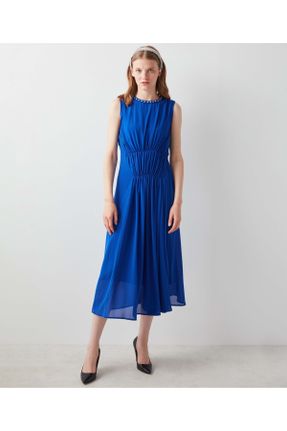 لباس آبی زنانه بافتنی پلی استر رگولار بند دار کد 345998519
