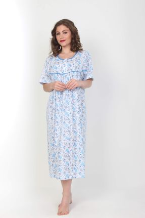 لباس شب آبی زنانه طرح گلدار پنبه (نخی) کد 107303693