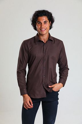 پیراهن قهوه ای مردانه اسلیم فیت Daflin - کد 157671922
