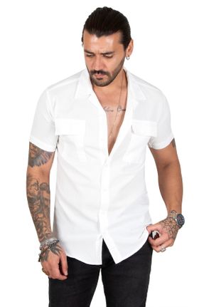 پیراهن سفید مردانه پنبه (نخی) اسلیم فیت کد 346120763
